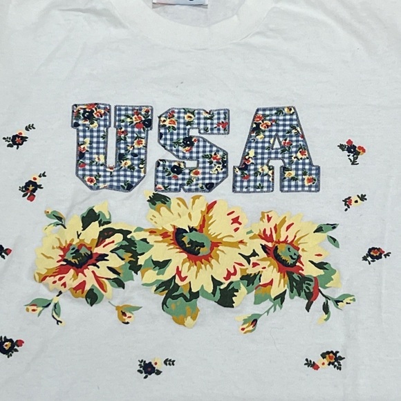 Vintage 80s Single Stitch USA America Floral 80s Crewneck American Tshirt - Picture 3 of 5